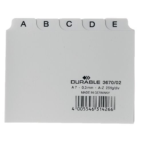 Alfabetische tabbladindex durable a7 14,8x21cm tab 20 mm wit
