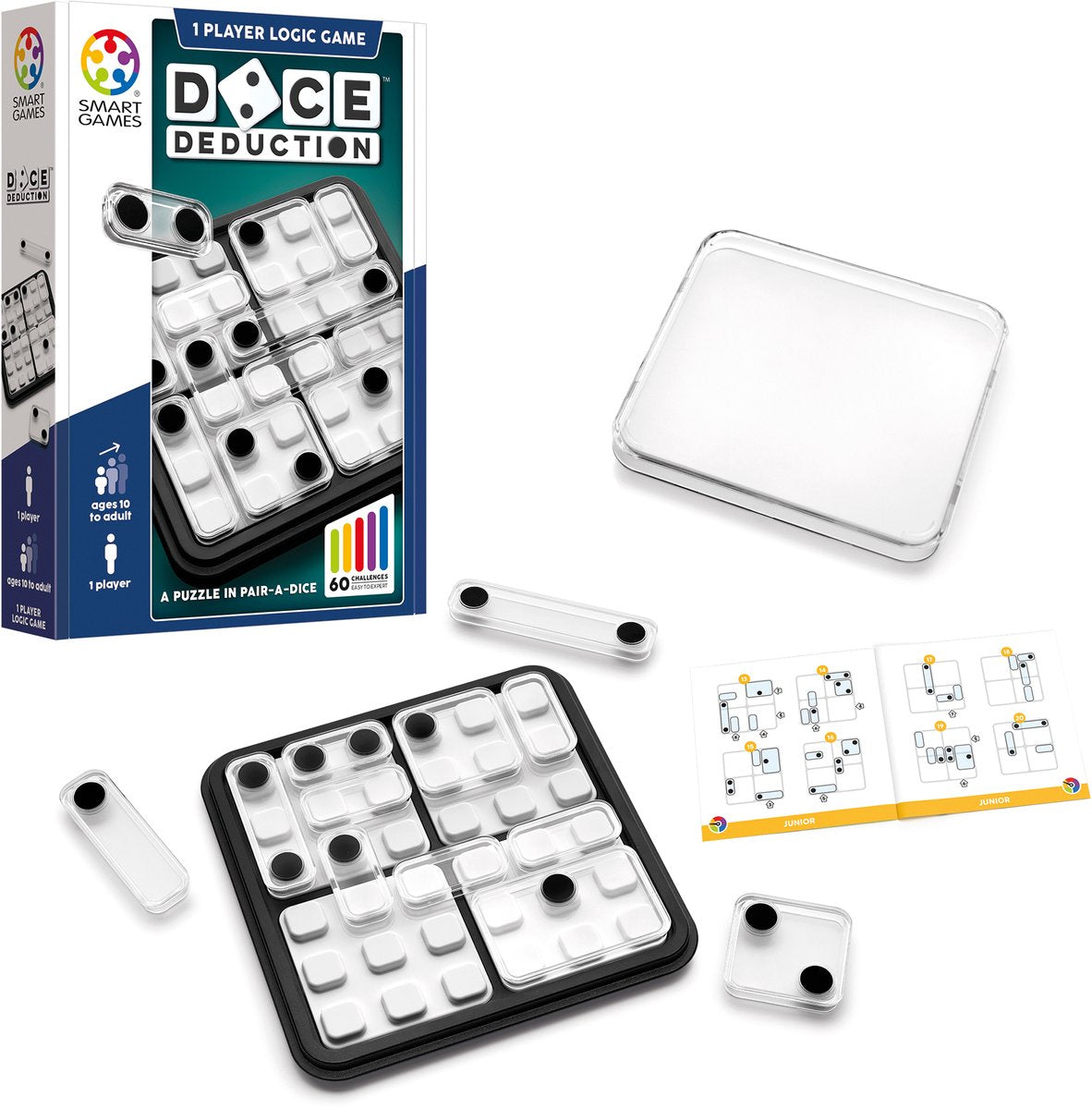 Smartgames dice deduction - logisch denkspel met dobbelstenen - 60 educatieve reken wiskunde uitdagingen - iq breinbreker solospel - vanaf 8 jaar
