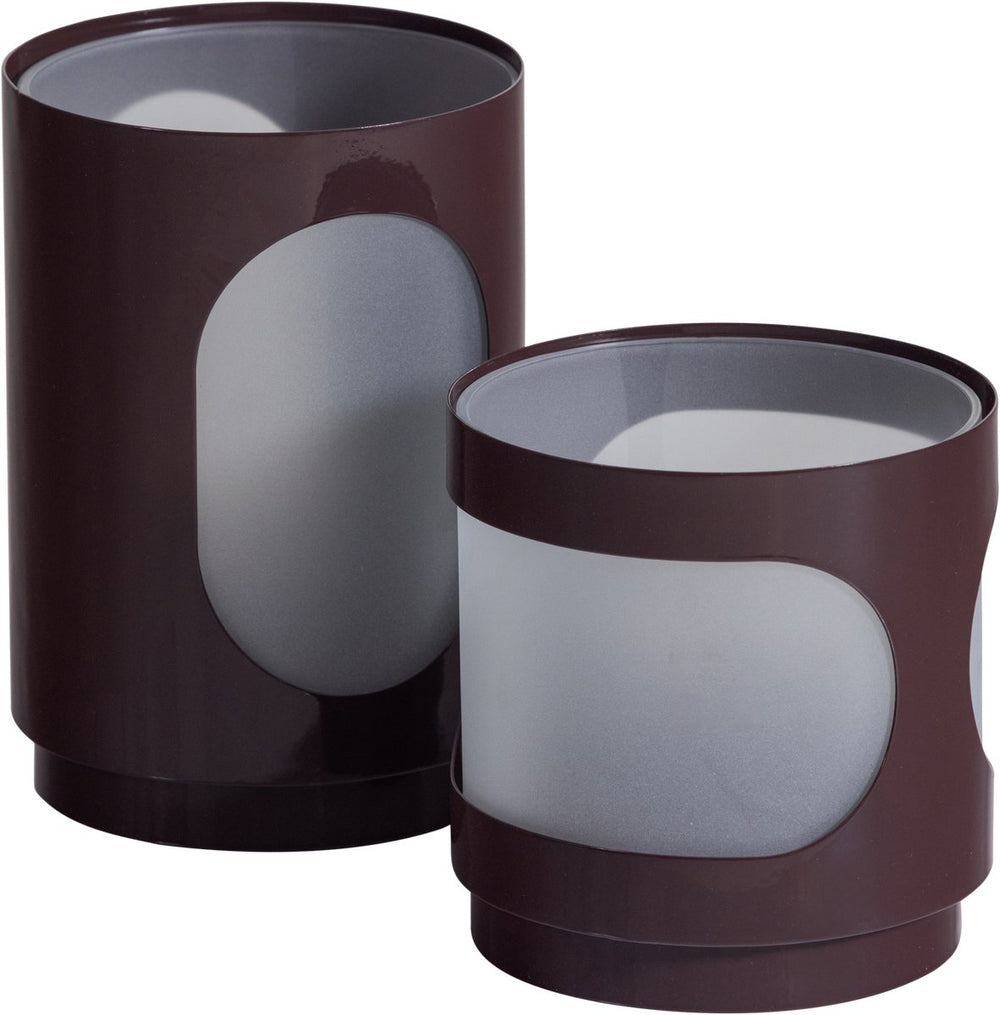Woood tavo windlichten - metaal glas - bruin - set van 2