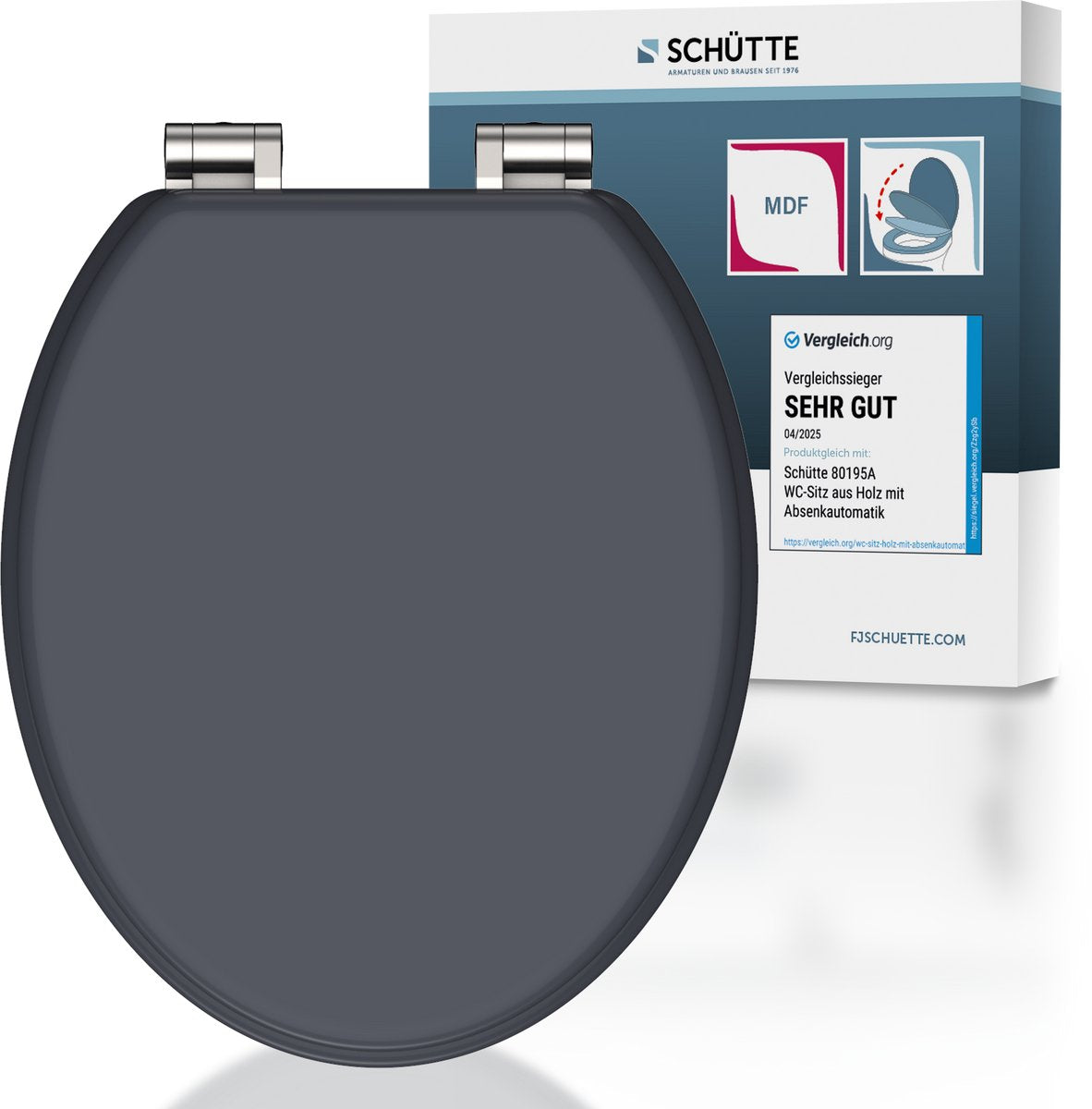 Schütte wc-bril 80104 spirit anthrazit - mdf-hout - soft close - verchroomde scharnieren - belastbaar tot 175 kg - gelakt - gesatineerd antraciet