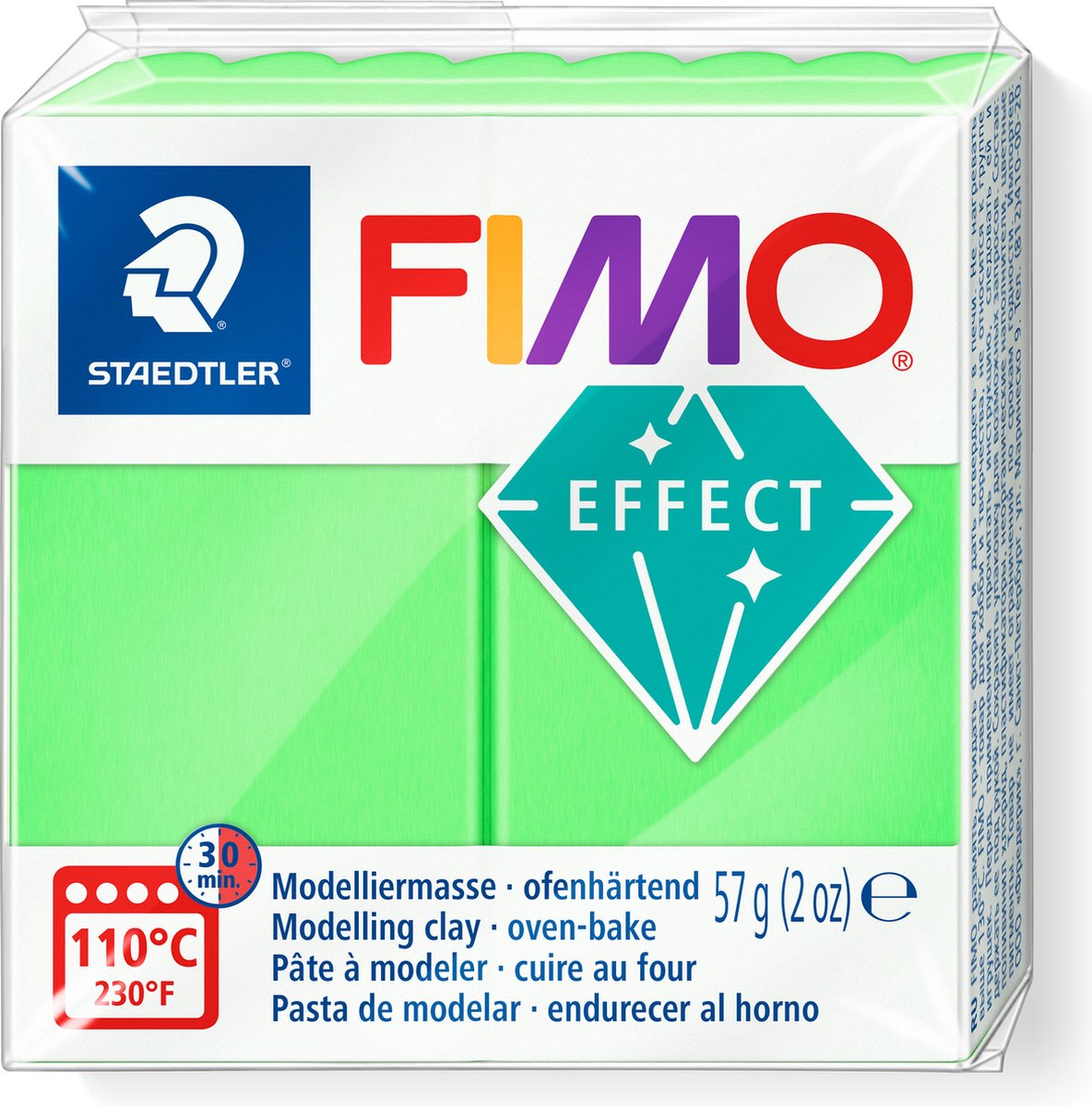 Fimo effect ovenhardende boetseerklei standaard blokje 57 g - neon groen