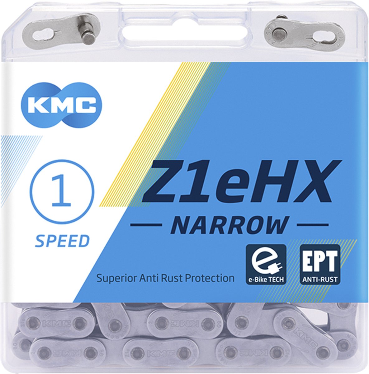 KMC Z1eHX Narrow EPT Extra Long 128 schakels E-bike Slot - 7.8mm Pin - Donker Zilver