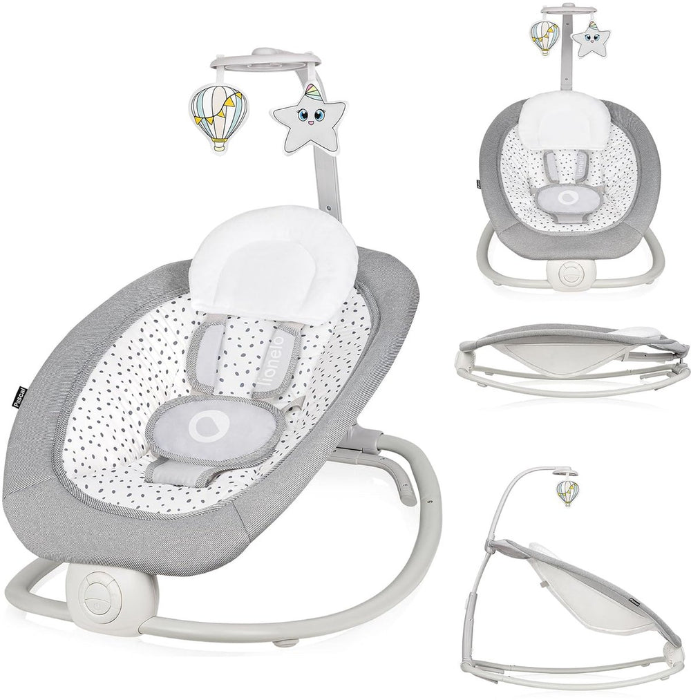 Lionelo pascal - baby wipstoel bouncer - met zachte trillingen - 12 melodieën - verstelbare rugleuning - speelboog met speelgoed - 5-puntsgordel - compact opvouwbaar - wipstoeltje - schommelstoel