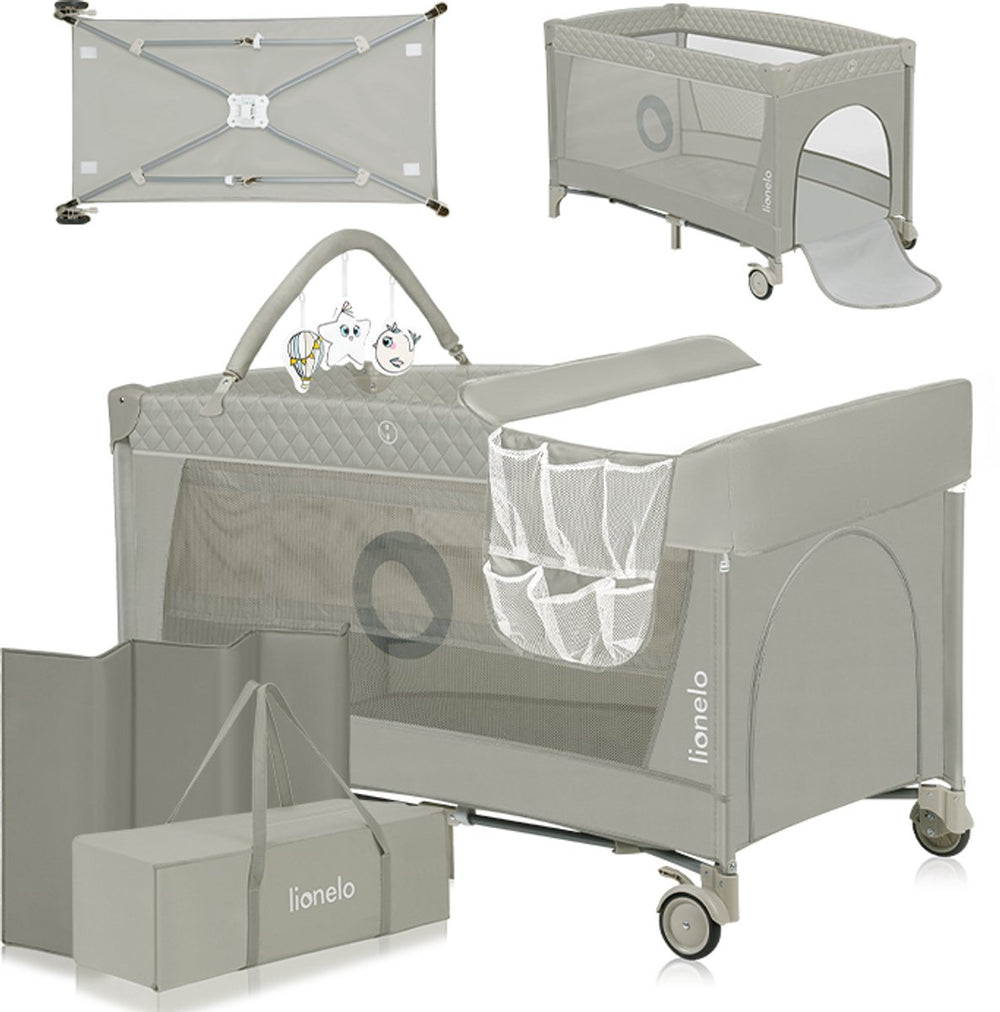 Lionelo flower campingbedje - 2in1 - meegroeibed - co-sleeper - lockguard - draagtas - reisbedje box - praktische zij-ingang met ritssluiting - hoogwaardige schuimmatras - snel opvouwsysteem - multifunctionele box en reiswieg