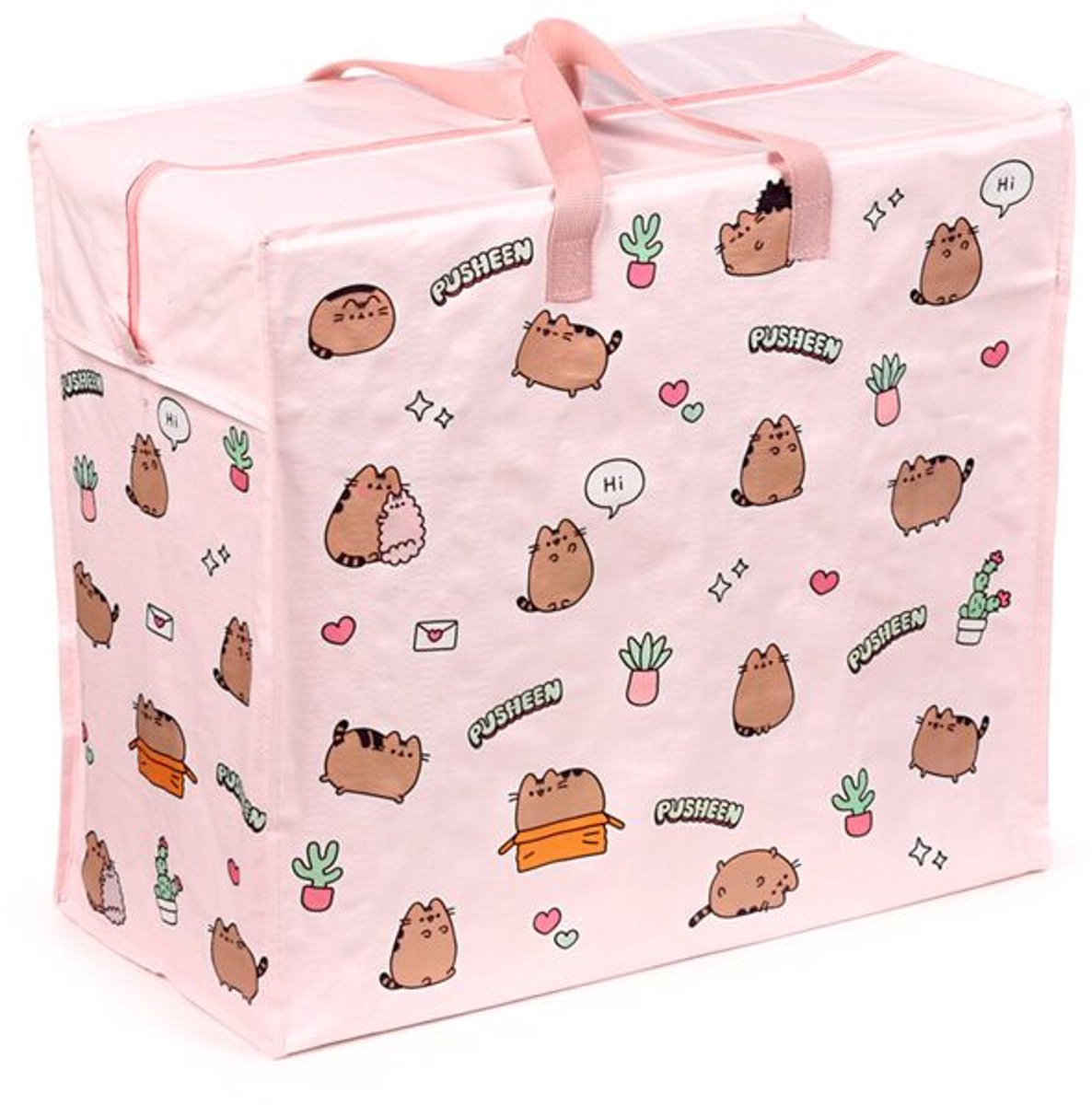 Puckator grote boodschappentas met rits waszak opbergtas - pusheen the cat planten - 48x55x28cm