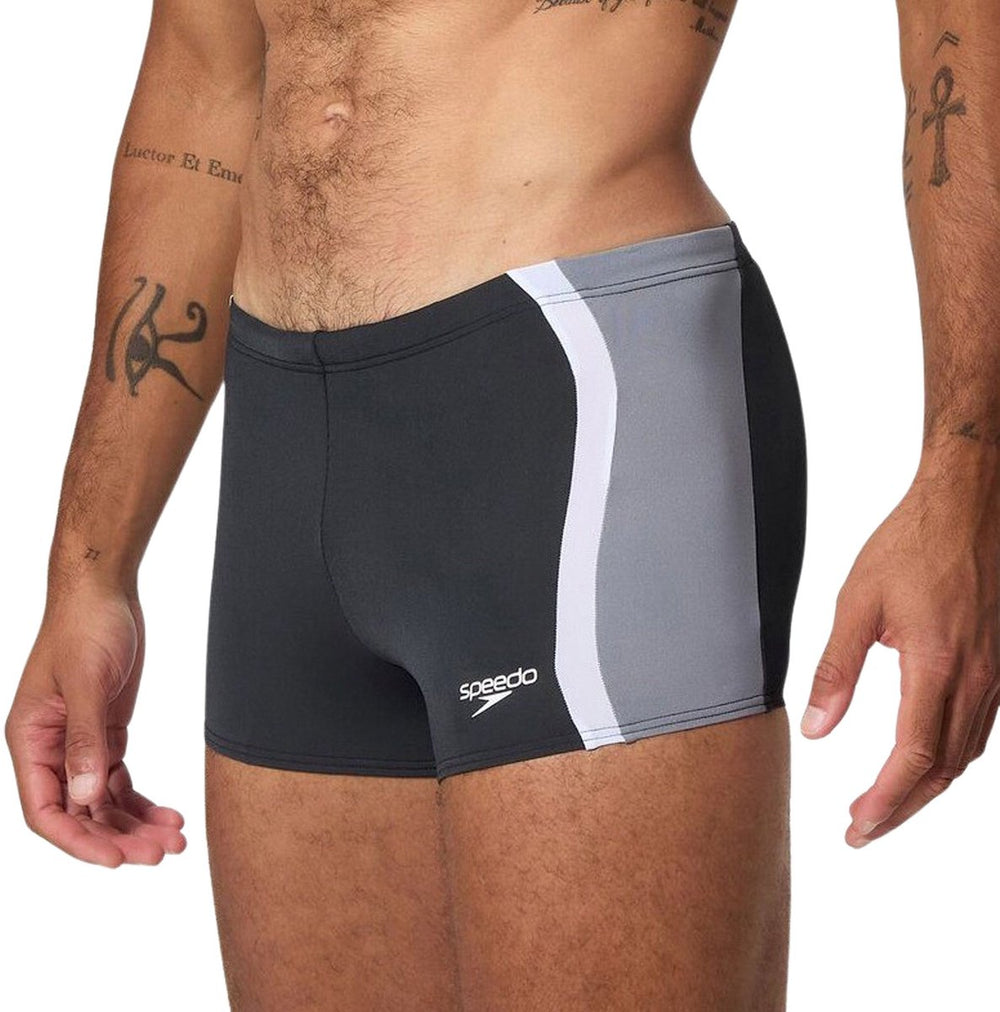 Speedo solid splice aquashort heren - strakke zwemshort heren - chloorbestendige zwemboxer heren - sportzwembroek heren met trekkoord - zwart grijs - m