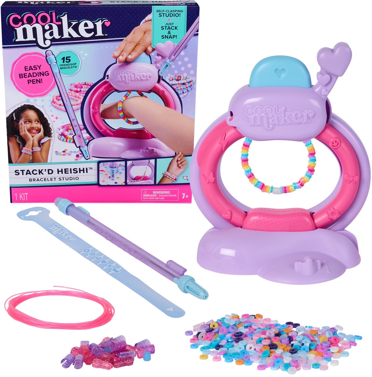 Cool maker - heishi-armbandstudio - knutselpakket voor het maken van armbanden met eenvoudige kralenpen en meer dan 1200 kralen voor armbanden, maakt tot 15 armbanden