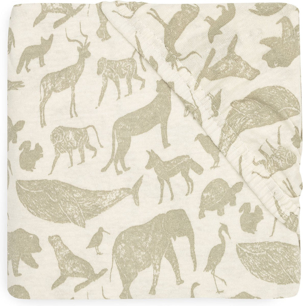 Jollein - hoeslaken jersey 40 50x80 90cm - wieg, ledikant, babybed - animals - olive green