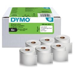 Dymo originele labelwriter grote verzendetiketten met hoge capaciteit | 102 mm x 210 mm| 6 rollen met elk 140 easy-peel-labels (840 postlabels) | zelfklevend | voor labelwriter 4xl 5xl labelmakers