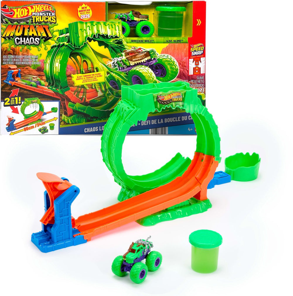 Ottosimon hot wheels monstertrucks gemuteerde chaos loopinguitdaging - speelset met wreckin' wolf speelgoedtruck en slime