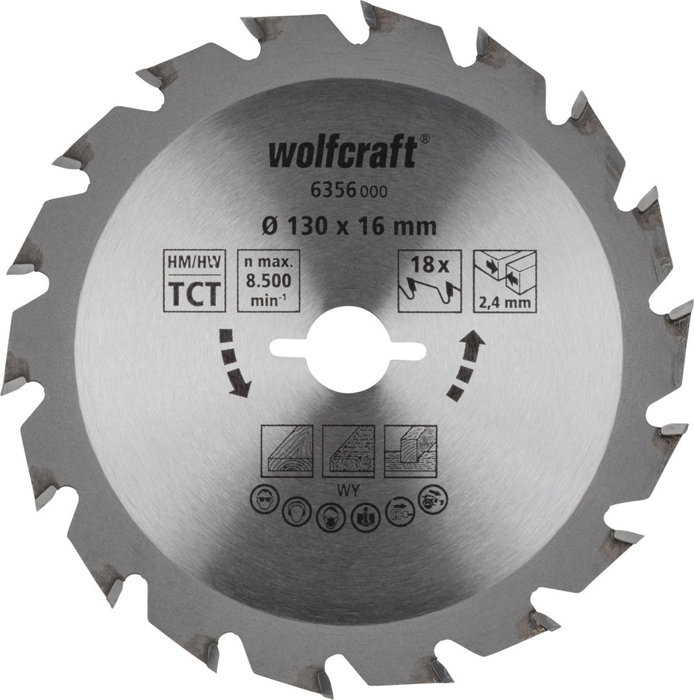 Wolfcraft - cirkelzaagblad 130x16mm - 18 tanden - zaagblad voor cirkelzaag - serie groen - 6356000