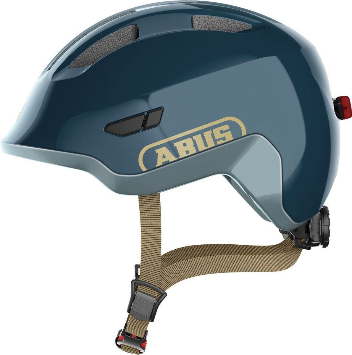 Abus kinderhelm smiley 3.0 ace led - fietshelm met licht - diepe pasvorm ruimte voor een vlecht - voor meisjes en jongens - glanzend blauw, maat s