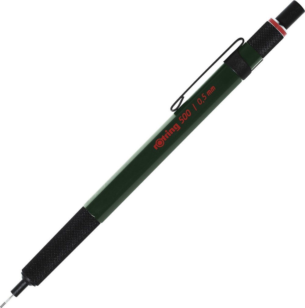 Rotring 500 vulpotlood - hb - 0,5 mm - groene zeshoekige kunststof behuizing en antislip getextureerde metalen grip