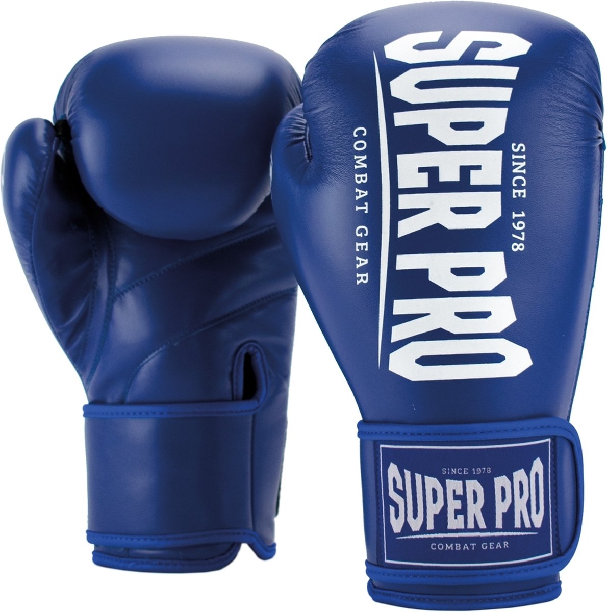 Super pro combat gear champ (kick)bokshandschoenen blauw wit 14oz