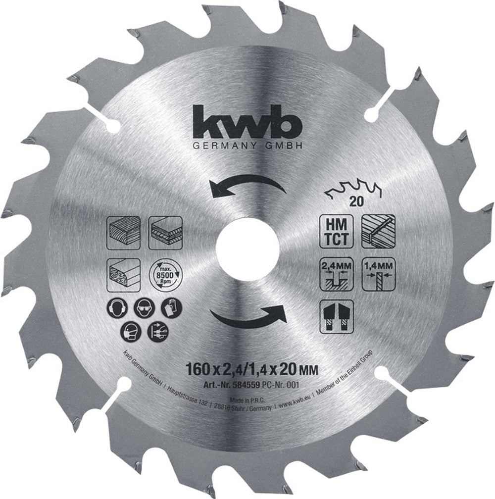 Kwb cirkelzaagblad hm - 160x20mm - 20t