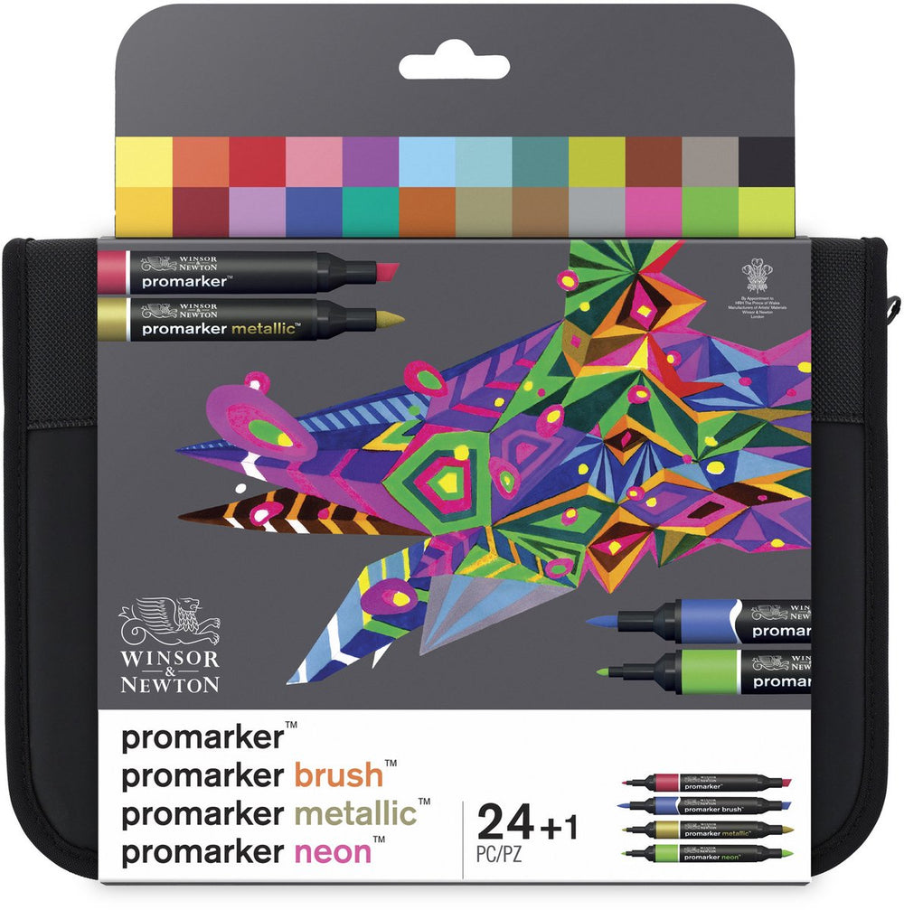 Winsor newton 0290037 mixed marker set 24 in wallet | promarker, brush, metallic neon
