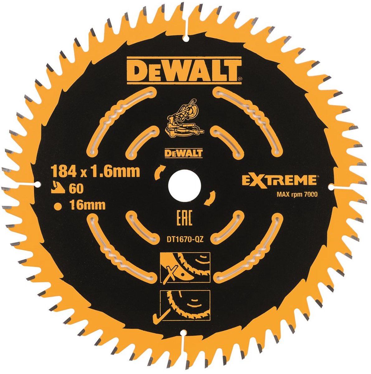 Dewalt cirkelzaagblad voor hout | extreme | ø 184mm asgat 16mm 60t - dt1670-qz