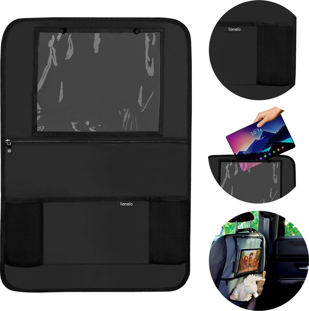 Lionelo seatorganizer – functionele autostoel organizer – 5 opbergvakjes, tablethouder tot 13” – waterdicht pu-leer – eenvoudige montage – veilig en praktisch voor op reis