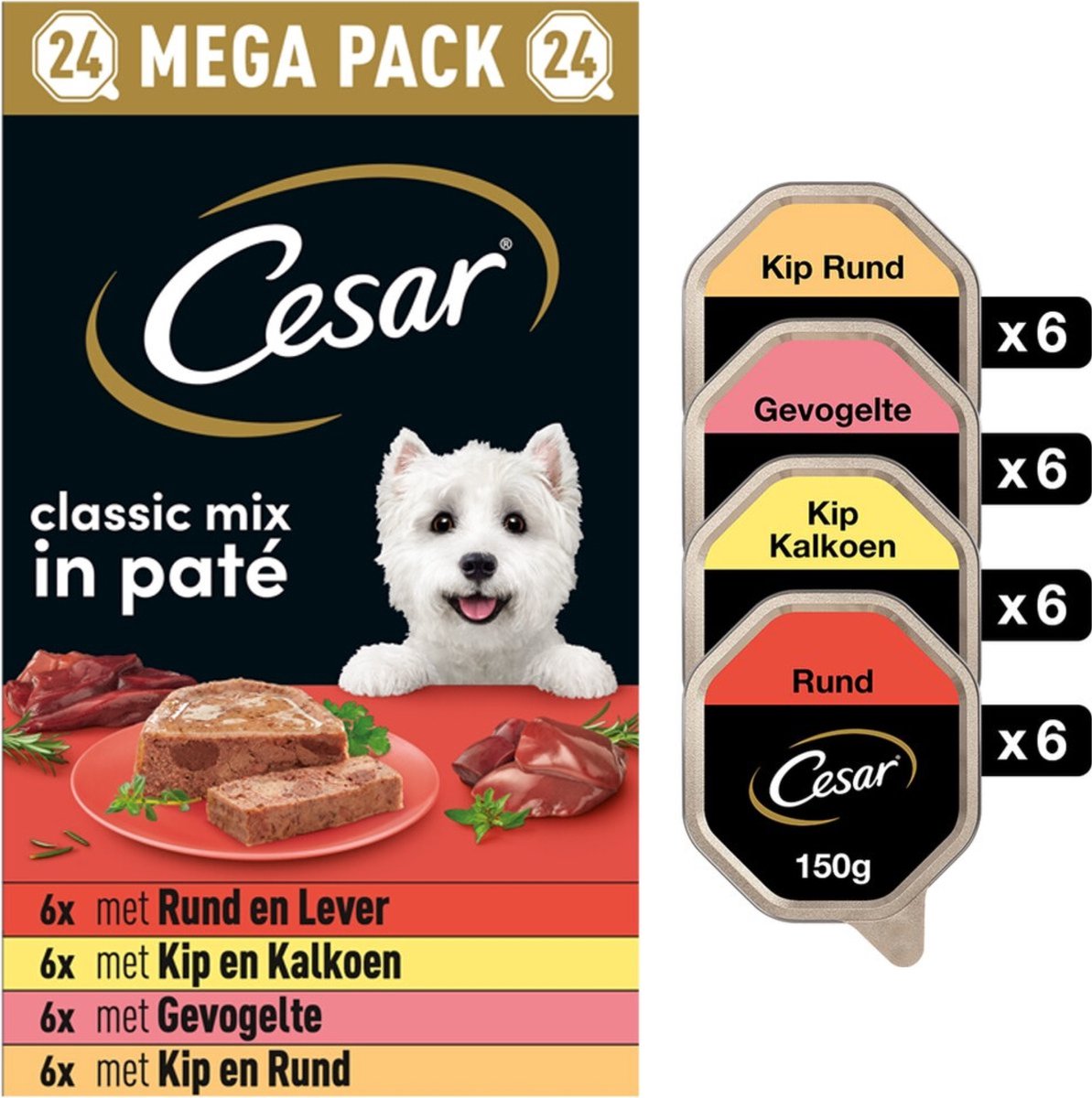 Cesar hondenvoer - classic mix in paté - kuipjes - 24x150g