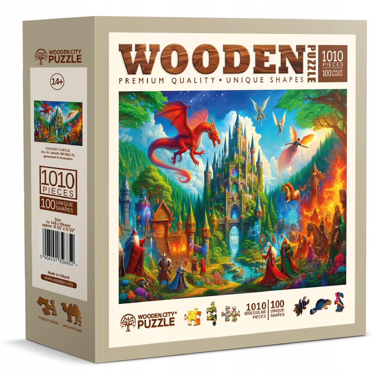 Wooden city houten puzzel 1000 stukjes - fantasiekasteel met figuur