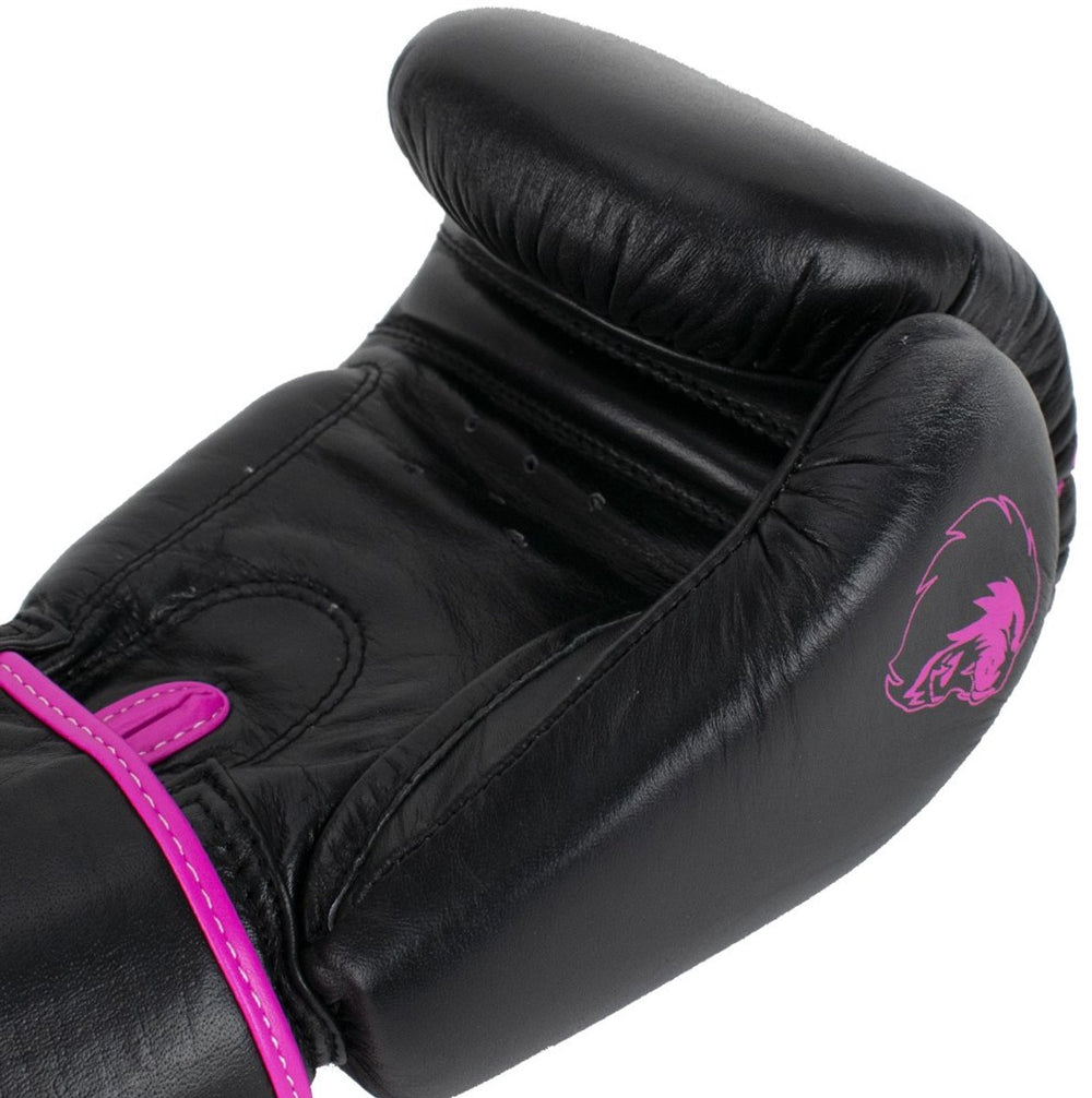 Super pro combat gear warrior lederen (kick)bokshandschoenen zwart roze 12oz