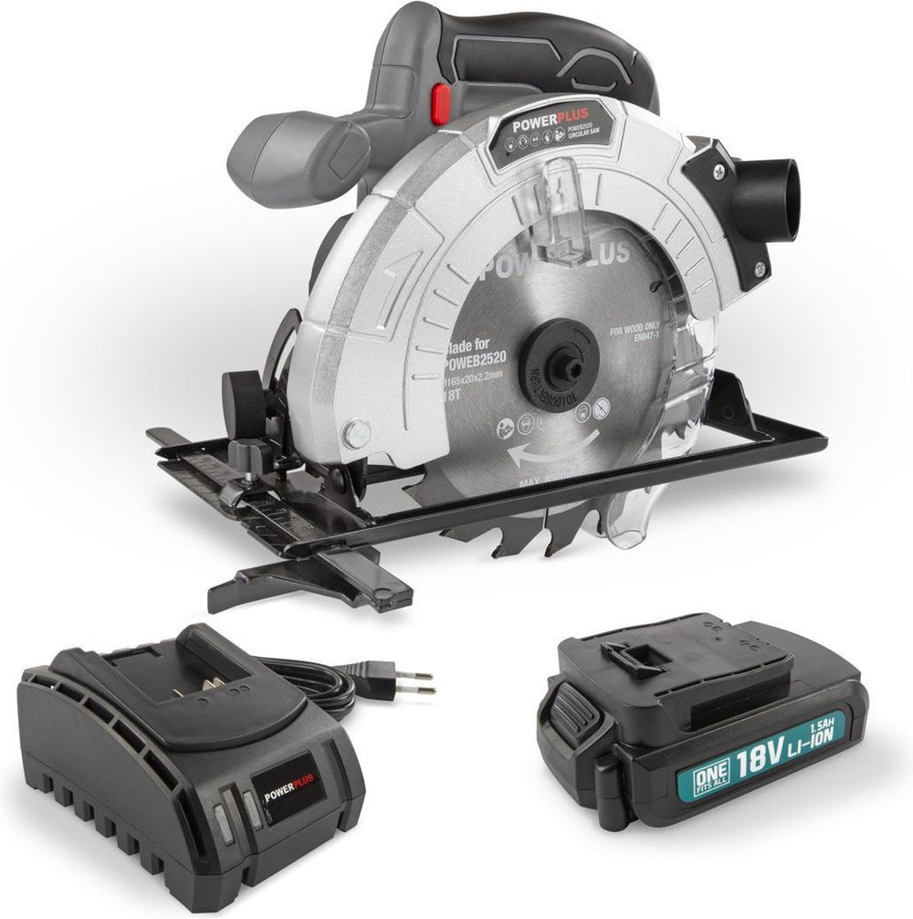 Powerplus powebcss1 cirkelzaag - 18v ã˜ 165mm - incl. batterij 18v 1.5ah + lader