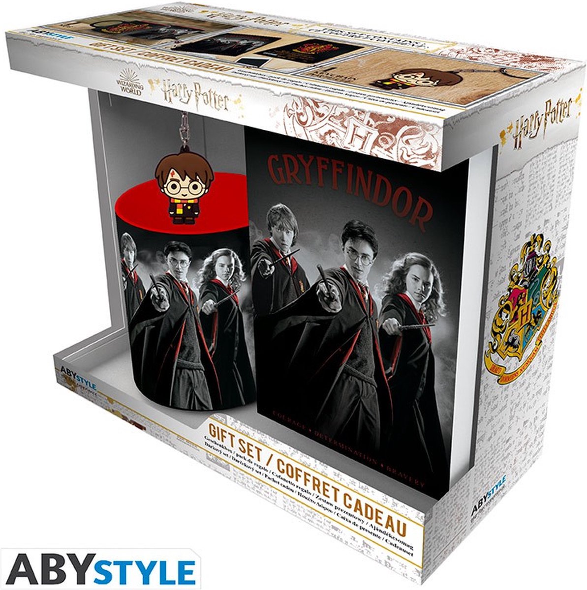 Abystyle harry potter - pck mug320ml + sleutelhanger + notebook harry ron hermion