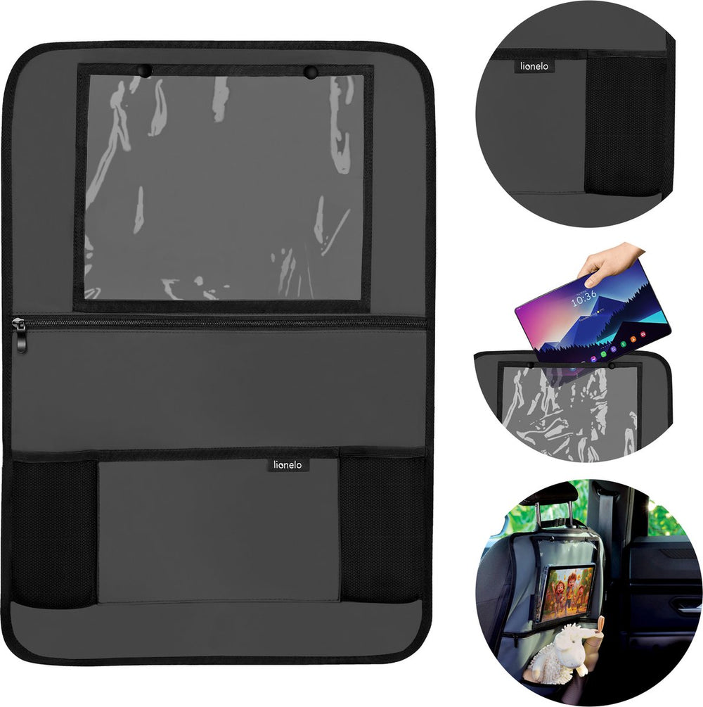 Lionelo seatorganizer – functionele autostoel organizer – 5 opbergvakjes, tablethouder tot 13” – waterdicht pu-leer – eenvoudige montage – veilig en praktisch voor op reis