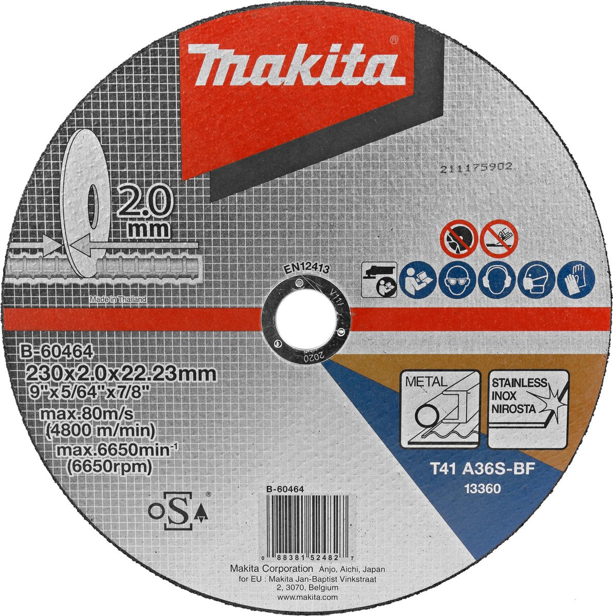Makita accessoires makita b-60464 doorslijpschijf 230x2,0x22,23mm rvs staal