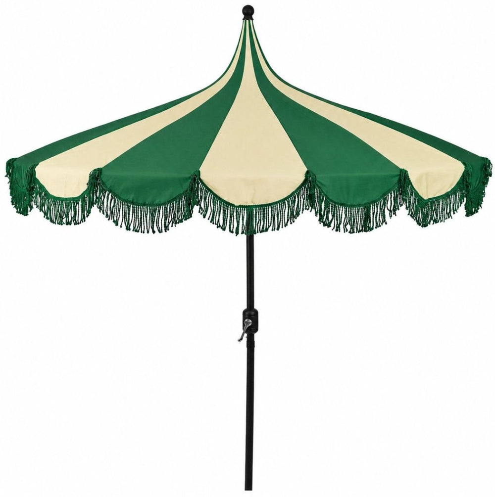 Mica decorations kim gestreepte parasol met draagtas - stokparasol 238 x ø235 cm - tuin of balkonparasol - polyester, staal - donkergroen