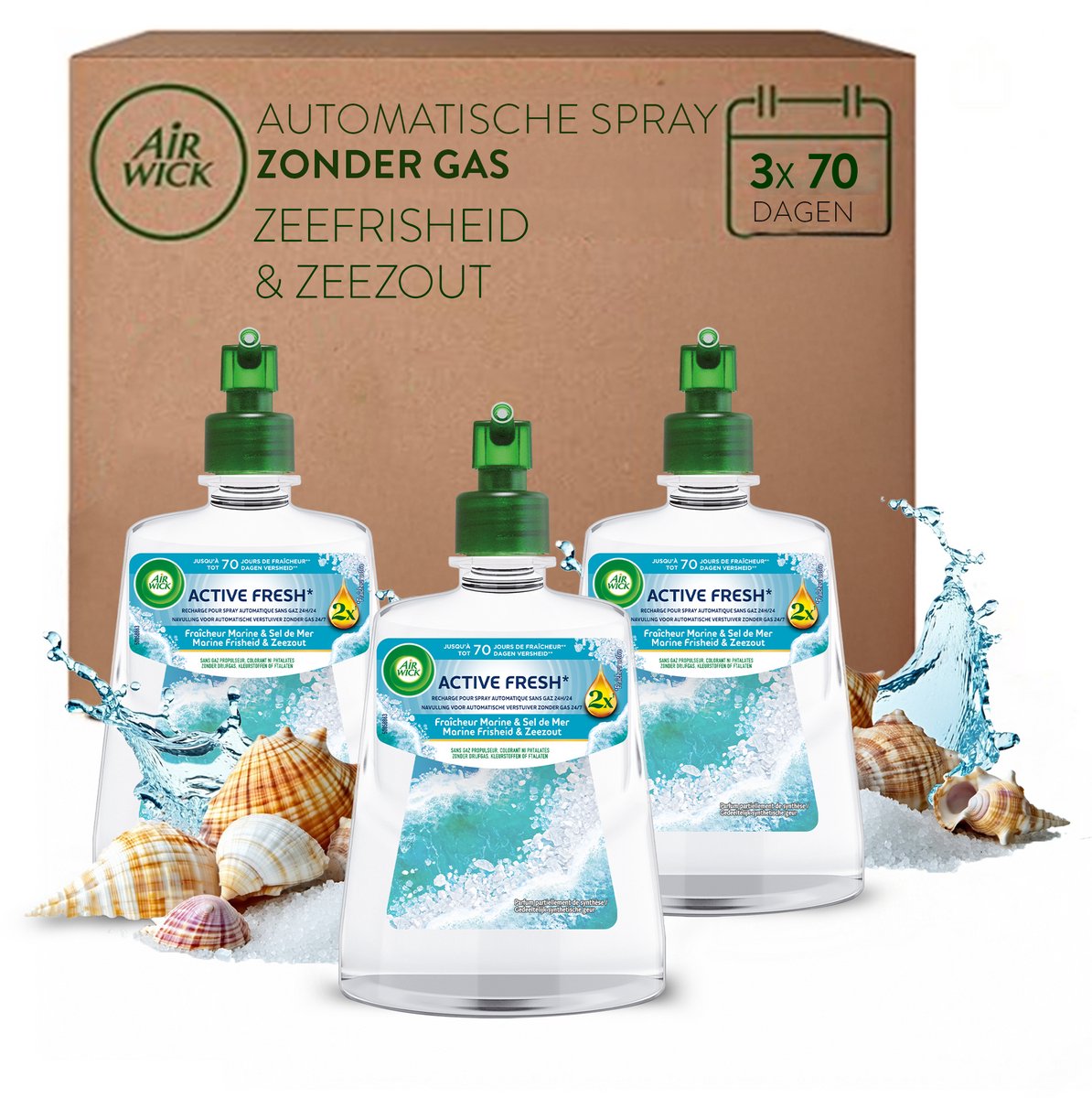 Air wick - active fresh luchtverfrisser marine frisheid zeezout + 3 navullingen