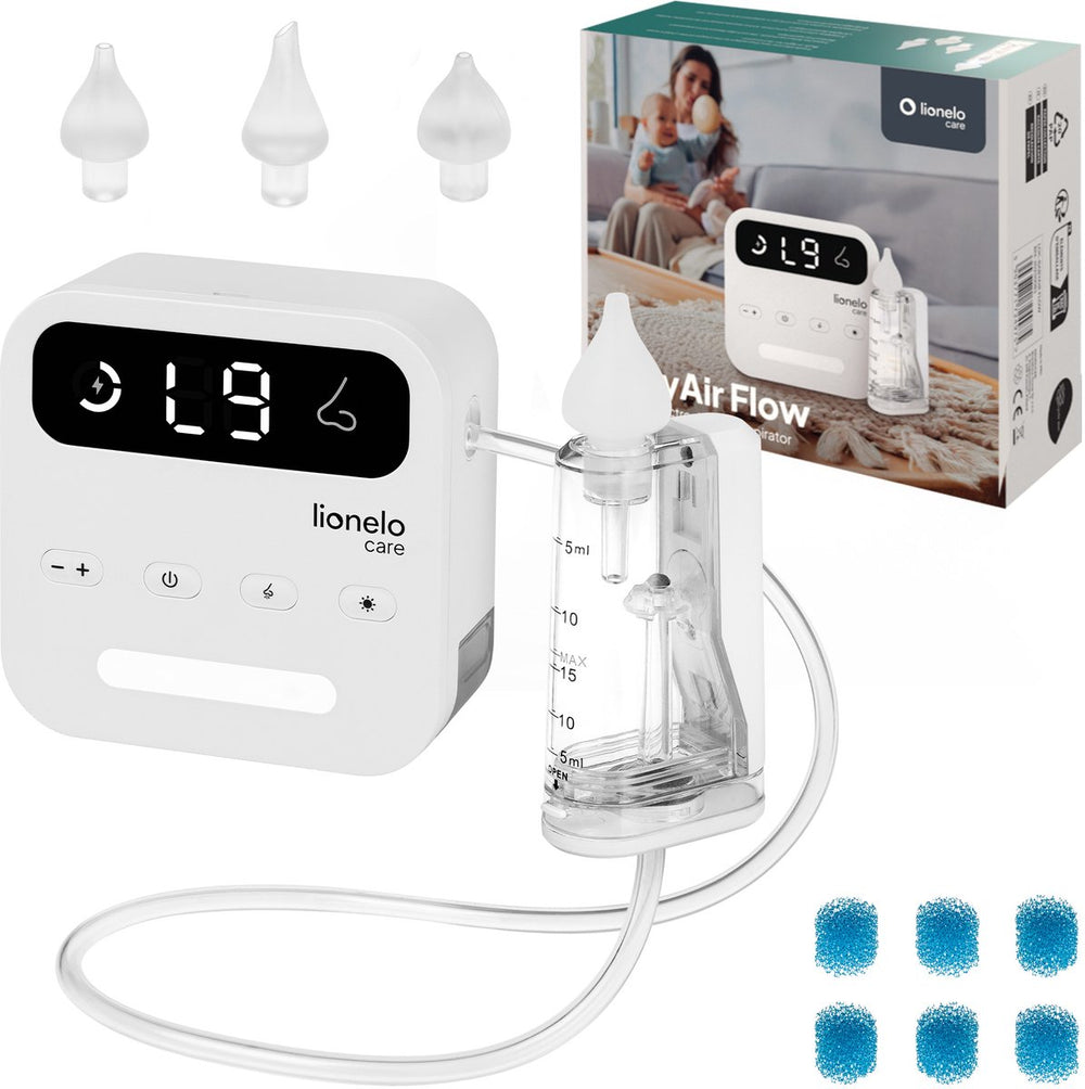 Lionelo care babyair – neusreiniger baby – krachtige neuszuiger: 65 kpa – zuigkracht 7,5 l min – draadloos: 1500 mah – led nachtlicht – 9 zuigstanden – 3x zachte siliconen tips – usb-c – elektrische neuspeer aspirator – neusdouche
