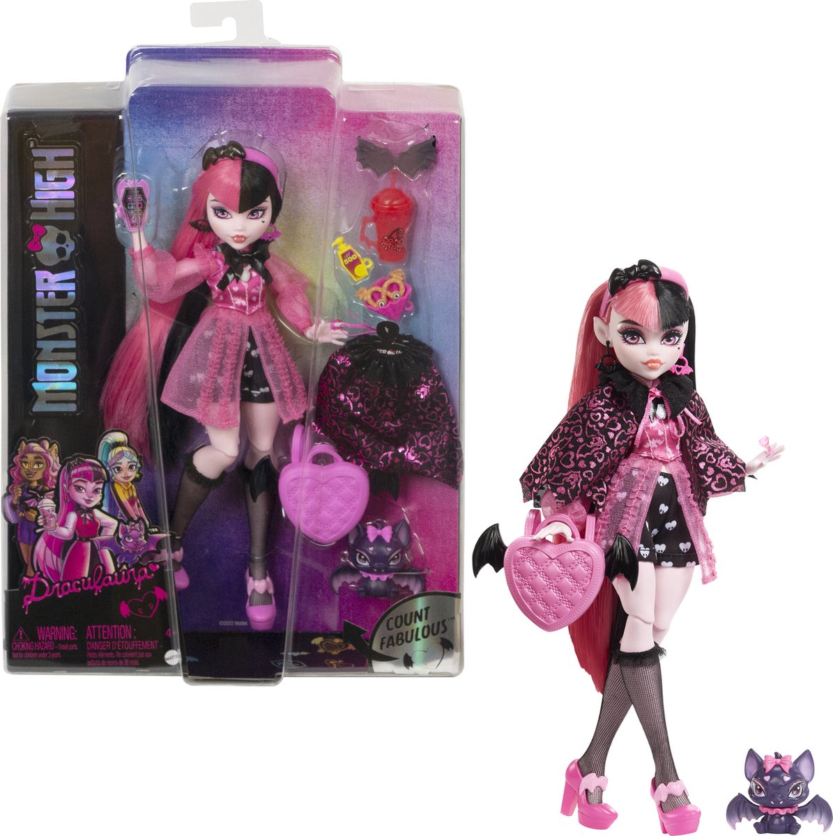 Monster high - modepop - draculaura pop met hartjes-tas