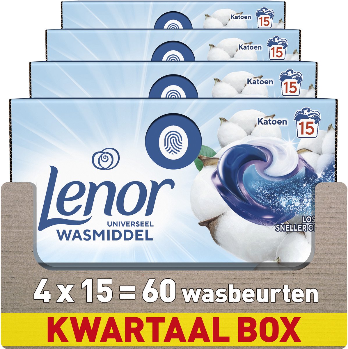 Lenor all-in-1 wasmiddel pods - katoen fris - 4 x 15 stuks