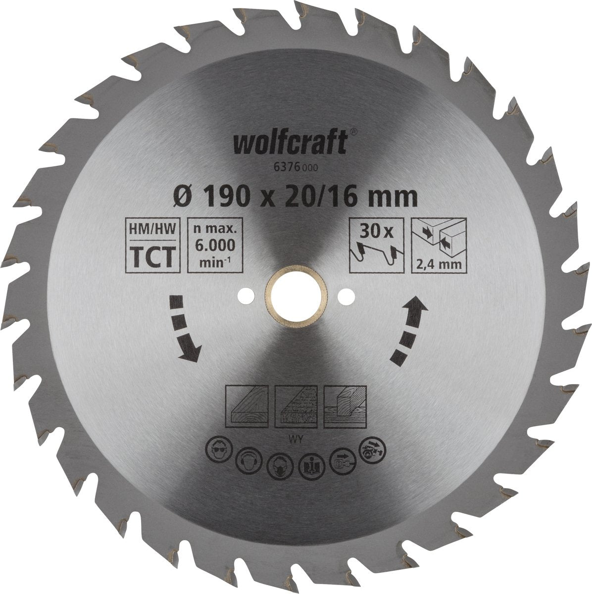 Wolfcraft - cirkelzaagblad 190x20mm - 30 tanden - zaagblad voor cirkelzaag - serie groen - 6376000