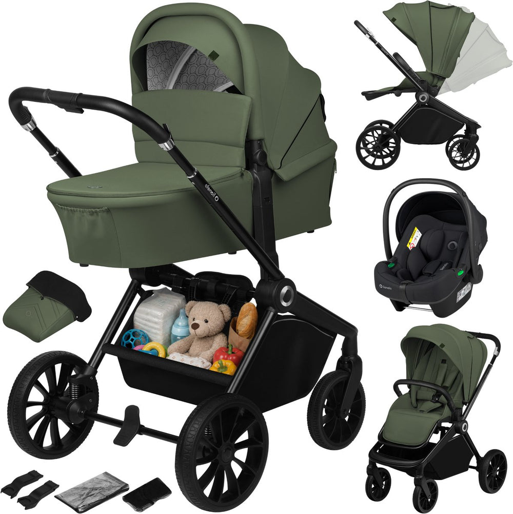 Lionelo mika plus - kinderwagen 3in1 - xxl set - incl. i-size autostoel - veelzijdig en jaarrond - grote wielen - tot 22kg - bediening met een hand - voor alle soorten terrein - accessoireset