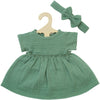 Heless doll dress cotton with ruffles and headband sage green 28-35cm.