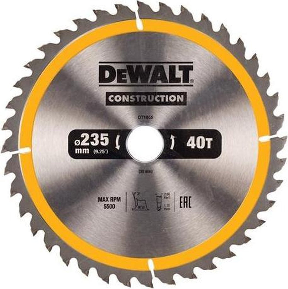Dewalt cirkelzaagblad voor hout | construction | ø 235mm asgat 30mm 40t - dt1955-qz