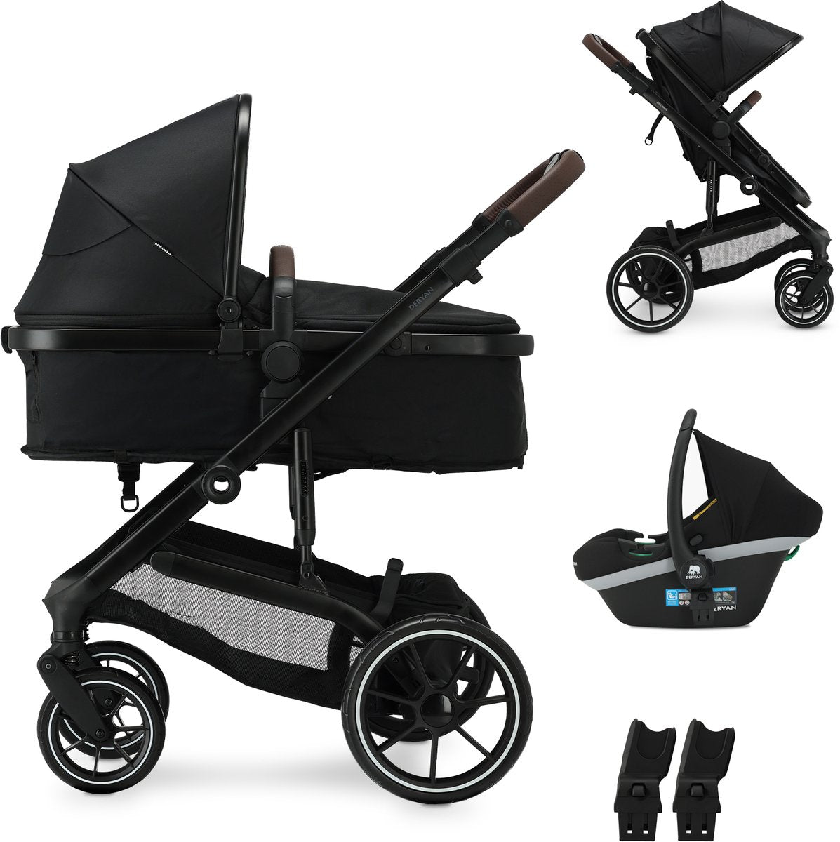 Deryan noa kinderwagen 3-in-1 - wandelwagen met autostoel - zwart