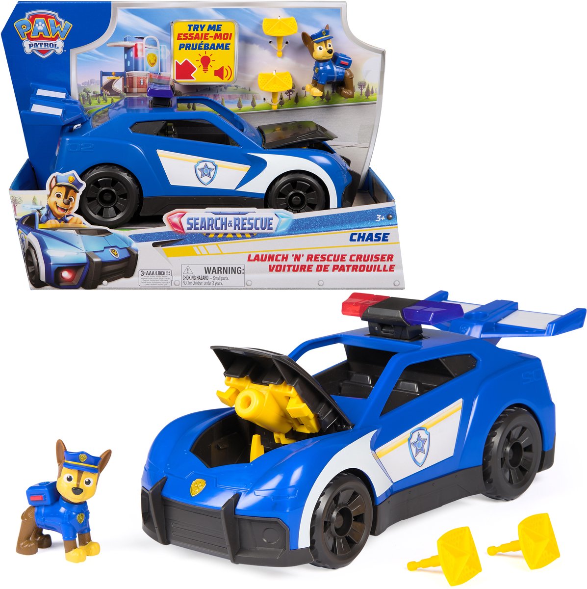 Paw patrol - search rescue - chase politieauto - met figuur, licht, geluid 2 projectielen - speelgoedvoertuigen