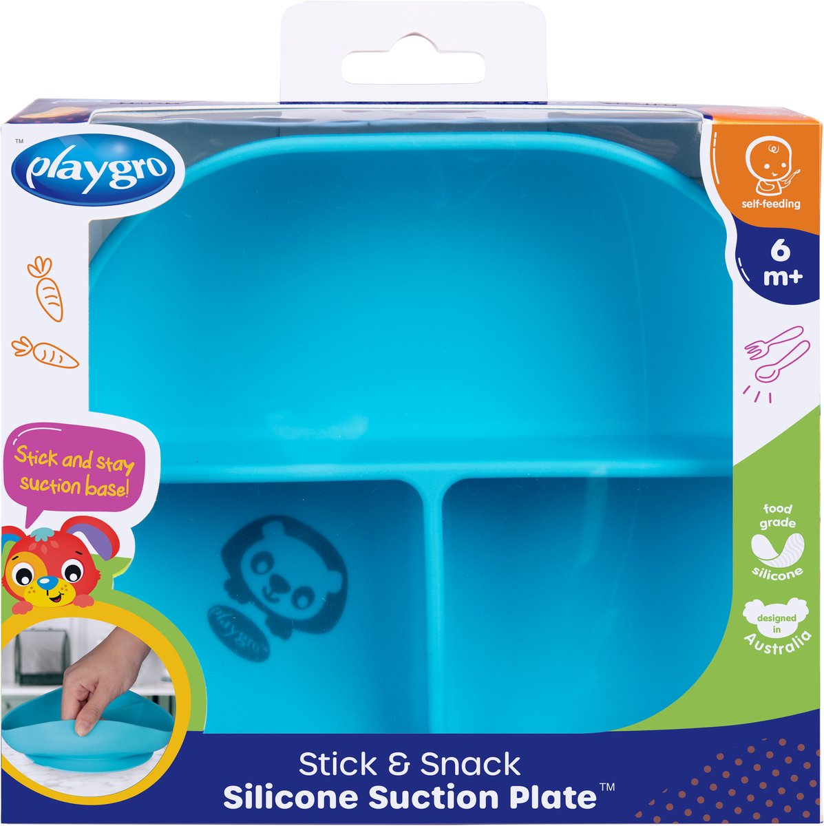 Playgro stick snack silicone suction plate - blue
