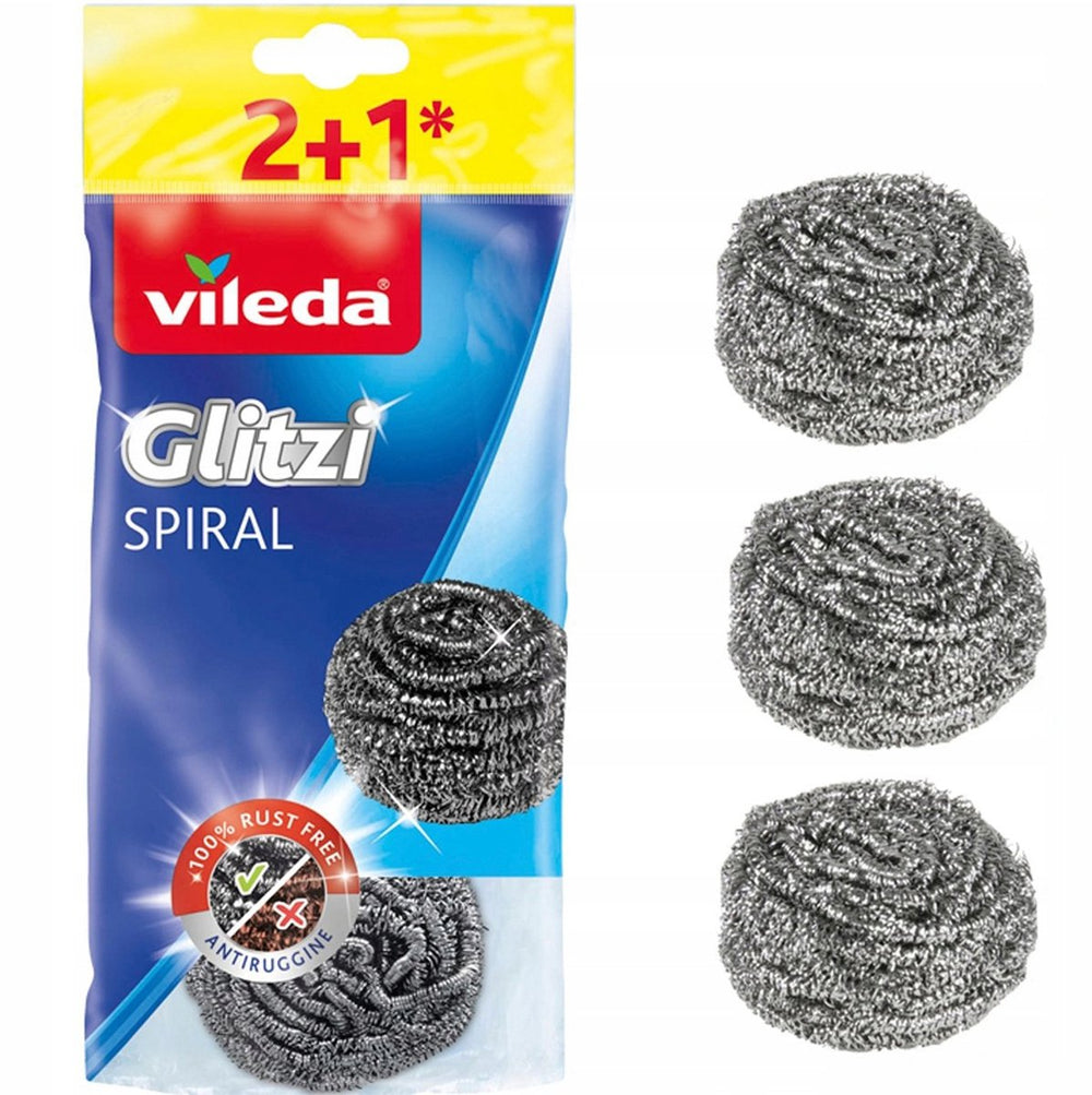 Vileda glitzi spiral inox serie - rvs reinigingspons - 3 stuks - duurzaam