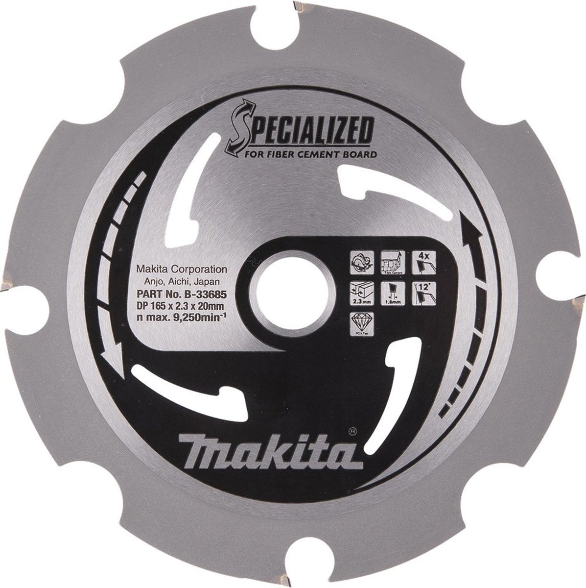 Makita cirkelzaagblad voor vezelcementplaat | specialized | ø 165mm asgat 20mm 4t - b-33685