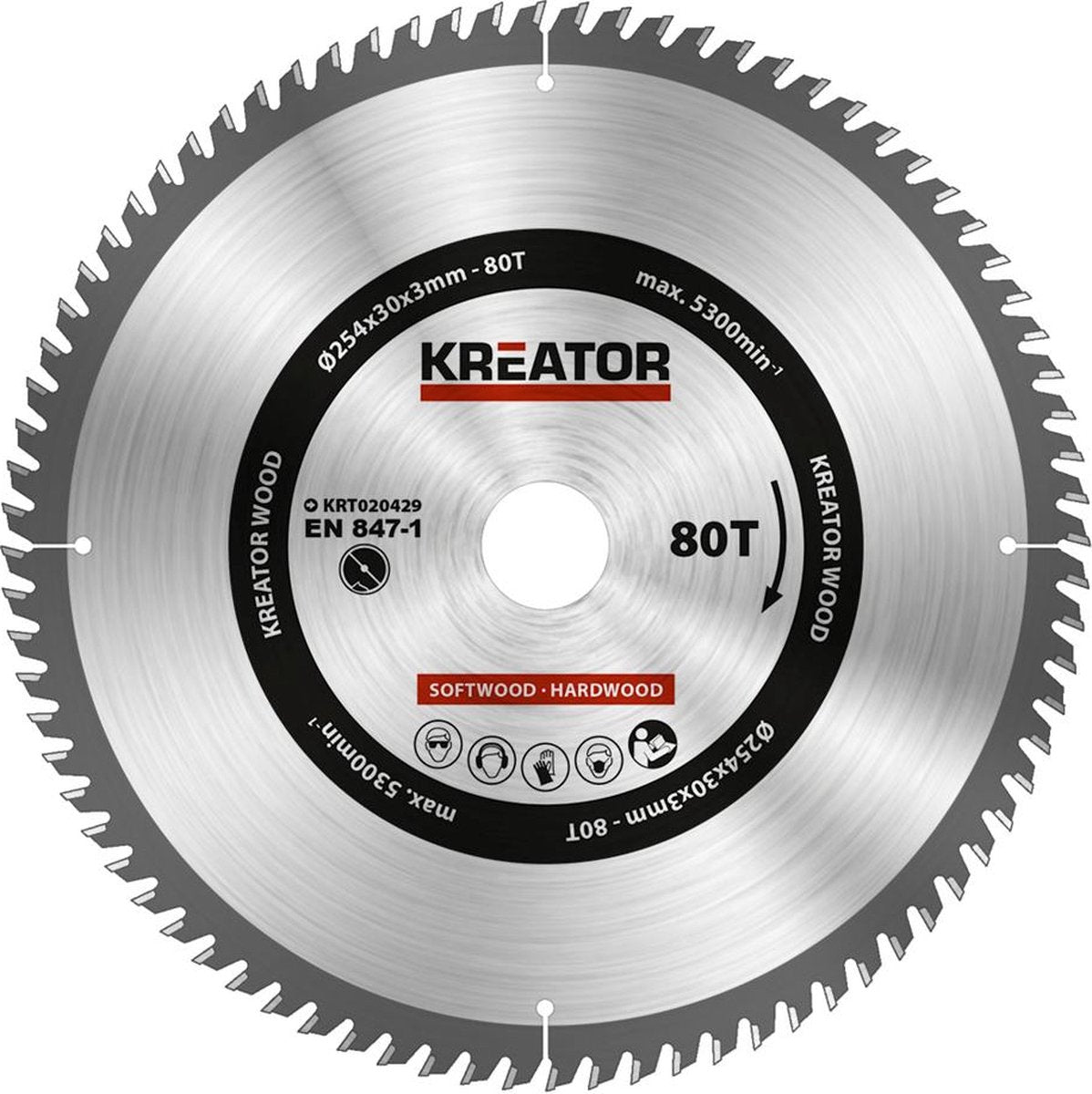 Kreator krt020429 zaagblad hout 254 mm -80t