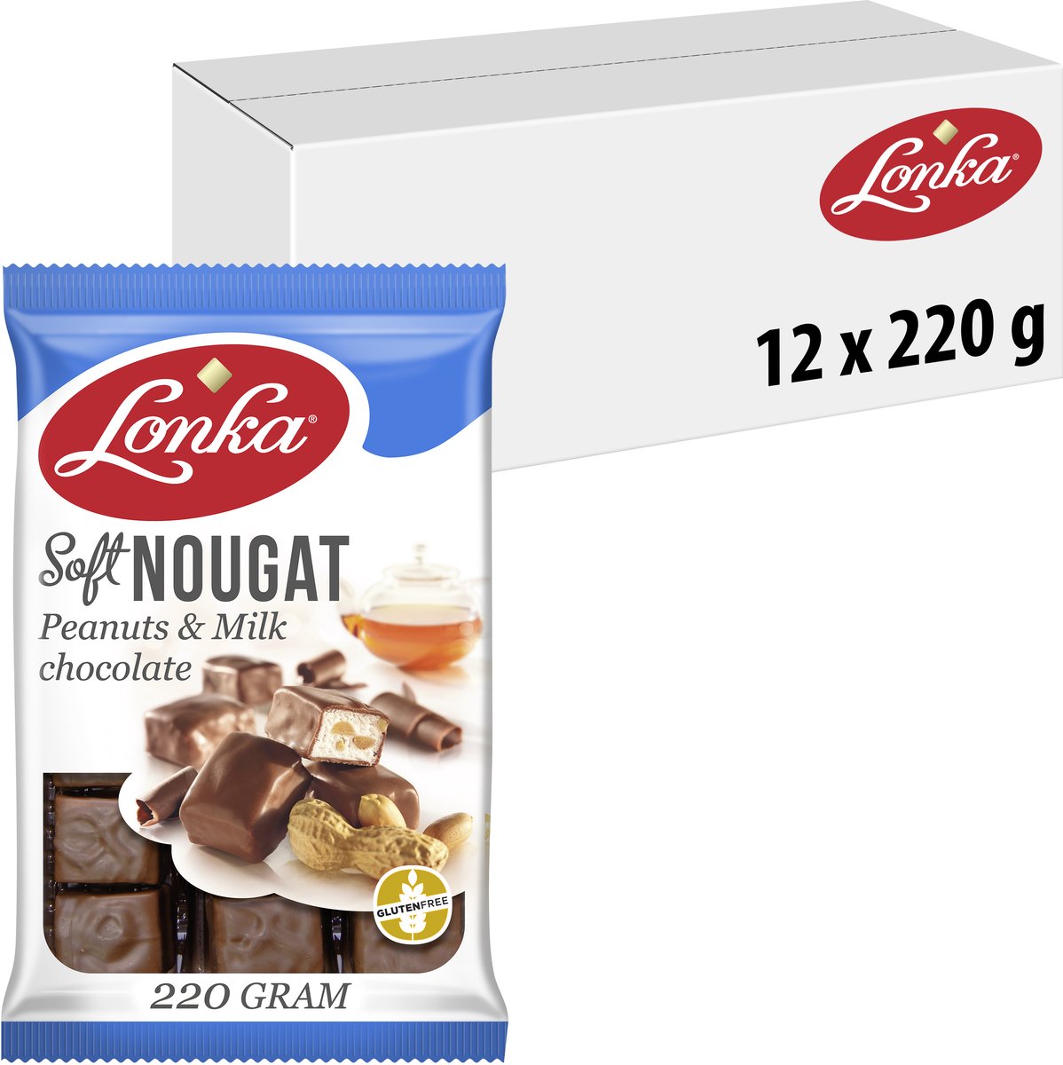Lonka soft nougat milkchocolade peanuts - zachte nougat - 12x220g