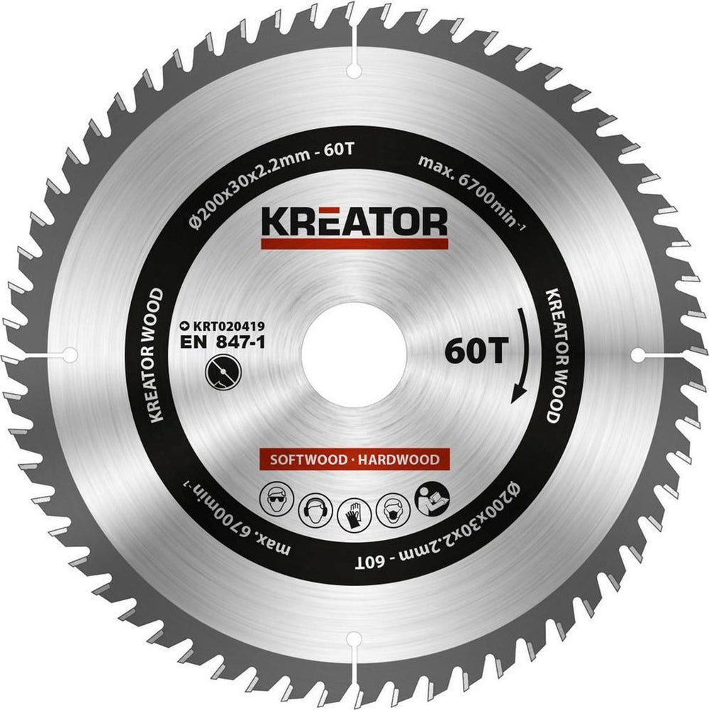 Kreator krt020419 zaagblad hout 200 mm - 60t
