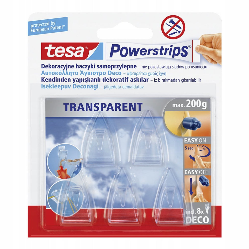 Tesa nago deco serie - zelfklevende haak - transparant - voor decoraties - 5 stuks