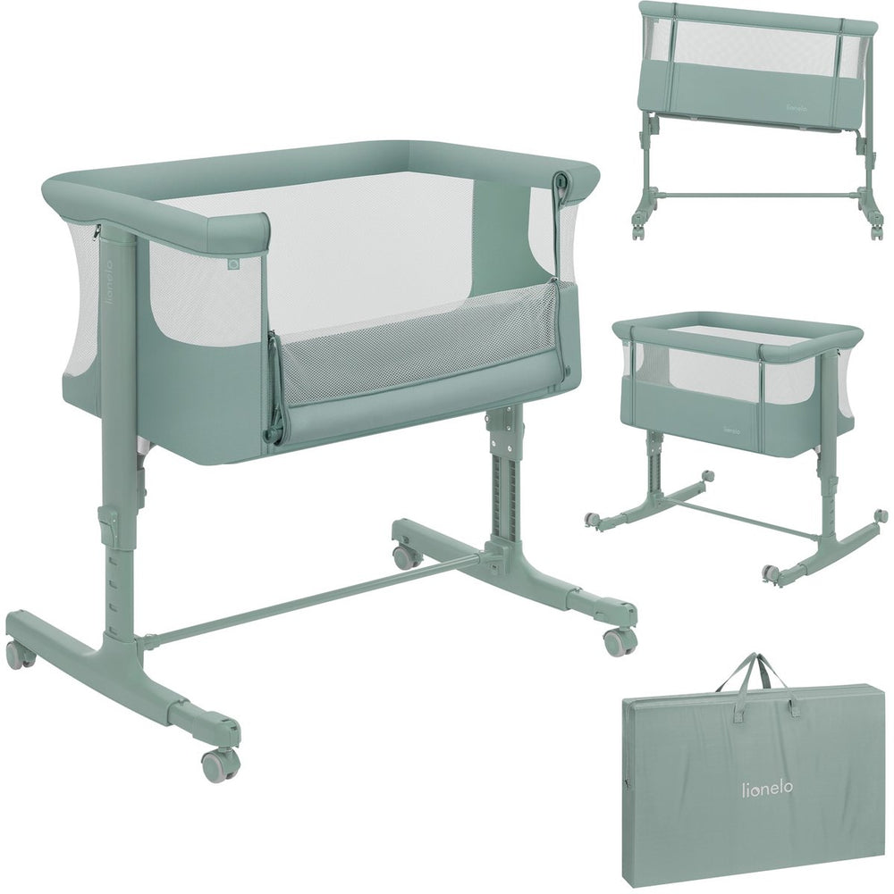 Lionelo aurora 3in1 co-sleeper - babybedje tot 9 kg - meegroeibed - 4 wielen met rem - campingbedje – verstelbare hoogte – ademend gaas – inclusief matras transporttas – afneembare bekleding