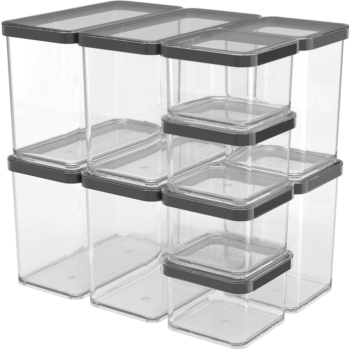 Rotho loft voedselbewaardozen - set van 10 stuks - zwart - 4x 0.55 liter, 4x 2.1 liter en 2x 1 liter