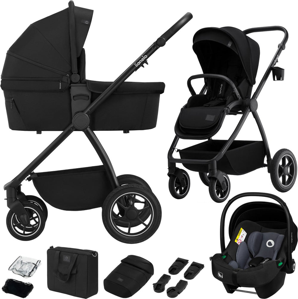 Lionelo meril 3in1 kinderwagen - buggy – xl reiswieg, wandelwagen adac-gecertificeerd autostoeltje – all-terrain wielen – compleet accessoireset – upf50+